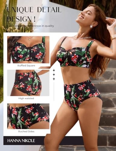 Womens Swimsuits 2026, Tropical Bikini Set, Classic Swimwear, Modest Cute Retro Bathing Suit - Thumbnail 3
