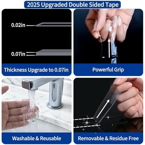 Dntemr Double Sided Tape Heavy Duty 2 Rolls Nano Tape (Total 20 Feet) for Poster Carpet Picture Hanging Strip Rug Strong Adhesive Multipurpose Clear Mounting Two Stick Sided DIY Tape 120" x 1.18" - Thumbnail 2