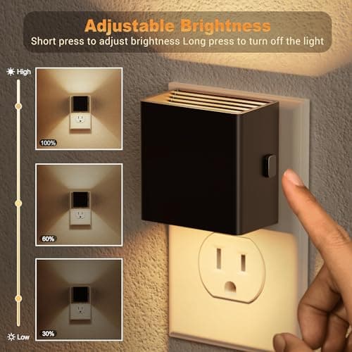 JandCase Night Light, Automatic Night Lights Plug into Wall, 2 Pack Modern Night Lights with Auto Light Sensor, 3000K Brightness Adjustable Nightlight for Kids Bathroom Hallway Kitchen Bedroom Decor - Thumbnail 2
