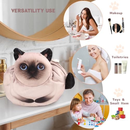 Openhahaha Drawstring Makeup Bag - Travel Organizer, Cosmetic Pouch, Cat Gift for Women, Lay Flat Bag for Cat Lovers - Thumbnail 6