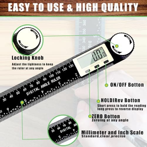 PDDYIER Angle Finder Protractor, 2-in-1 Miter Saw Protractor, 7 Inch/200mm ABS Angle Ruler, High Accuracy Miter Angle Measuring Tool for Woodworking, Metalworking, Carpenter, Construction - Thumbnail 2