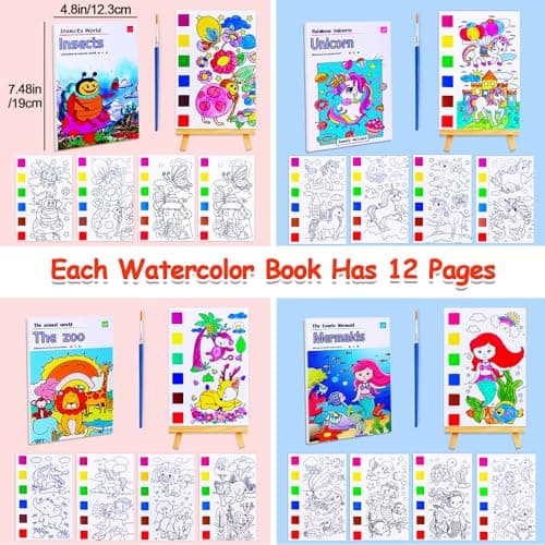 JUNQIU 4Pack Paint with Water Books for Kids, Watercolor Painting Coloring Books for Toddlers, Magic Paint Set for Kids, Art Craft Kits Easter Basket Stuffers For Girls Boys - Thumbnail 4