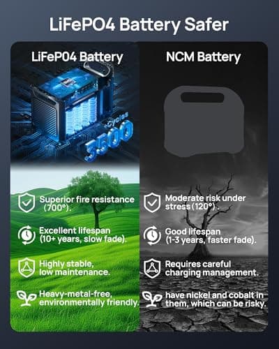 DARAN Generator 1800W (3000W Peak), 1382.4Wh LiFePO4 Portable Power Station with 1Hrs Fast Charge, 20ms UPS Home Emergency Backup for RV, Camping, Off-Grid Power Outage - Thumbnail 6