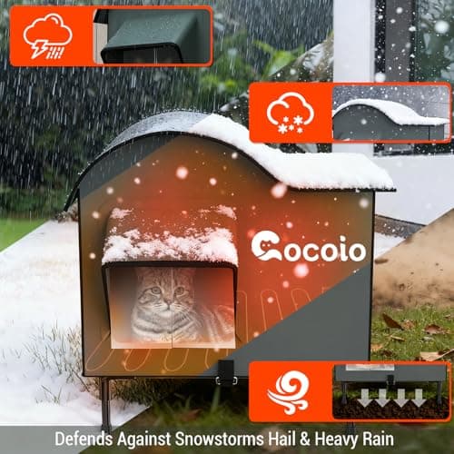Heated Outdoor Cat House Weatherproof,Extra Large Insulated Heated Cat House for Multiple Cats Outside,Upgraded Feral Elevated Warm Cat Shelters for Winter with Heat Pad,Eaves&Escape Door Collaspable - Thumbnail 3