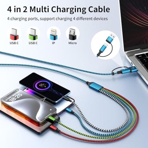 Jogrytece Mothers Day Gifts, USB A/C 4 in 2 Charging Cords,Dual Type C Mulit Charging Cable, Universal Charging Cables for All Devices,Travle Charger Cord for iPhone 17-8/Galaxy S23/Tablets/PS - Thumbnail 2