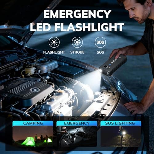 JOMGAND K15 Extremely Safe Jump Starter, 2500A Car Battery Jump Starter for Up to 8.0L Gas or 6.0L Diesel Engines, 12V Portable Jump Box with Smart Jumper Cable, USB-C Charge and 3 Mode Flashlight - Thumbnail 5