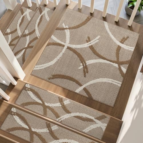 PADOOR Stair Treads Landing Rugs Non Slip,3D Peel and Stick Stair Treads for Wooden Steps,Square Washable Stair Runner Indoor for Kids,Elders and Pets,31"x31", Brown - Image 1
