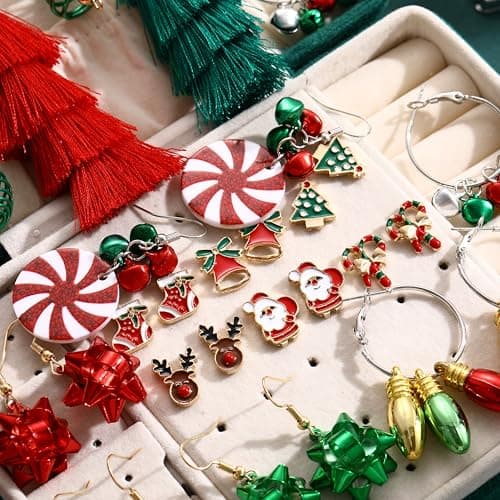 16 Pairs Drop & Dangle Earrings for Women, Gold Hoop Christmas Earrings Set, Hypoallergenic Small Big Hoops Earrings for Christmas - Thumbnail 5