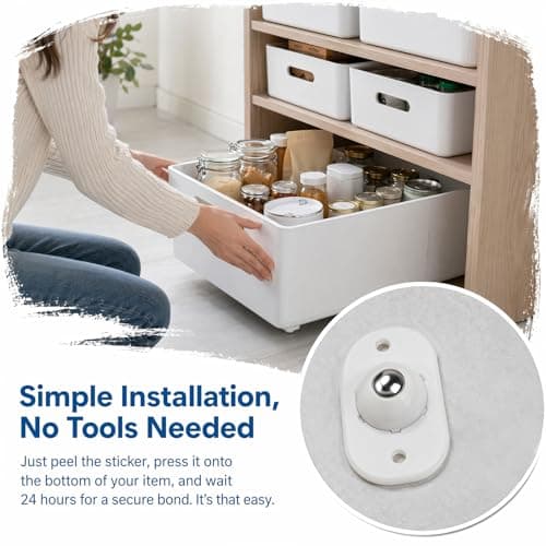 Self Adhesive Caster Wheels, 360° Swivel Casters for Furniture, Mini Roller Wheels with Strong Adhesive Tape, Universal Small Casters for Moving Boxes Cabinets Plant Stands (Black, 8PCS) - Thumbnail 5