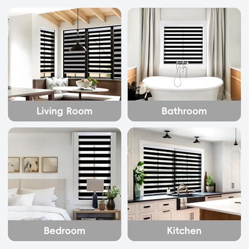 GHV Corded Zebra Blinds for Windows Blackout Blinds Dual Layer Privacy for Home and Office (Black, 36 in(W) x 72 in(H)) - Thumbnail 4