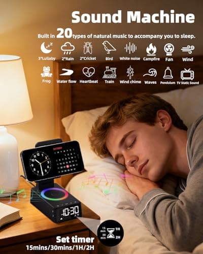 Caulikine Gifts for Men Women, Cell Phone Stand with Bluetooth Speaker,Sound Machine White Noise Machine with 20 Soothing Sounds,Ambient Light Portable Speaker Stand Birthday Gifts for Men,Women,Dad - Thumbnail 4