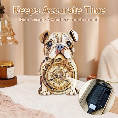 Kosmickiss Wooden Models for Adults to Build-Bulldog Clock with Swinging-3D Wooden Puzzles for Adults-Dog Mom Gifts for Women-DIY Clock Kit - Thumbnail 4