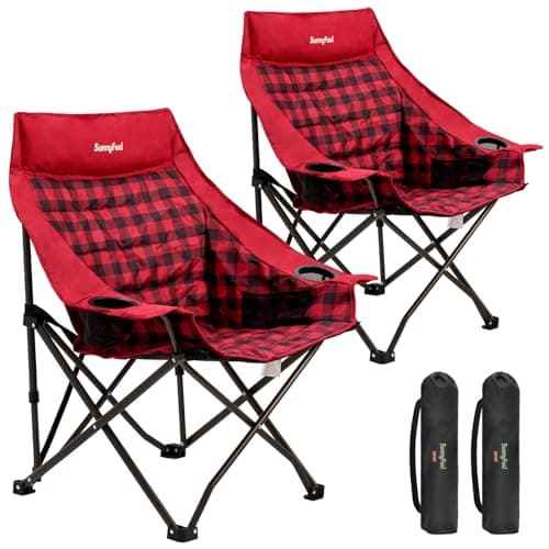 SUNNYFEEL 2 Pack Heavy Duty Camping Chairs for Adults Portable Oversized Folding Chair with Side Pockets & Cup Holde for Fishing,Trip,Picnic,Lawn,Concert Outdoor, Carry Bag Included