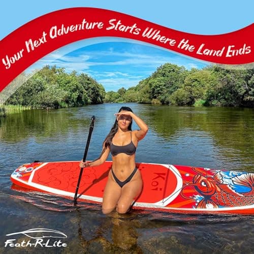 FEATH-R-LITE Inflatable Paddle Board Stand Up Paddleboards for Adults SUP with Premium Accessories Pump, Adjustable Paddle, Leash, Three Fins, Backpack (Red Koi) - Thumbnail 5