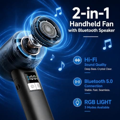 sidetogo Portable Bluetooth Speaker Fan, 20000RPM Handheld Turbo Fan - Thumbnail 3