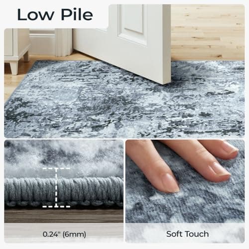 Carpelux Washable Rugs 9x12, Modern Grey Large Area Rug for Living Room, Abstract Soft Indoor Non-Slip Floor Carpet for Bedroom Kids Room Classroom Home Decor - Thumbnail 2