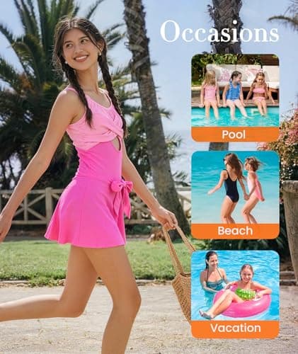 MFAVIP Girls One Piece Swimsuits, Girls Bathing Suits Pink Ruffle Swimsuit with Removable Pads and Adjustable Straps Size 9-16 - Thumbnail 6