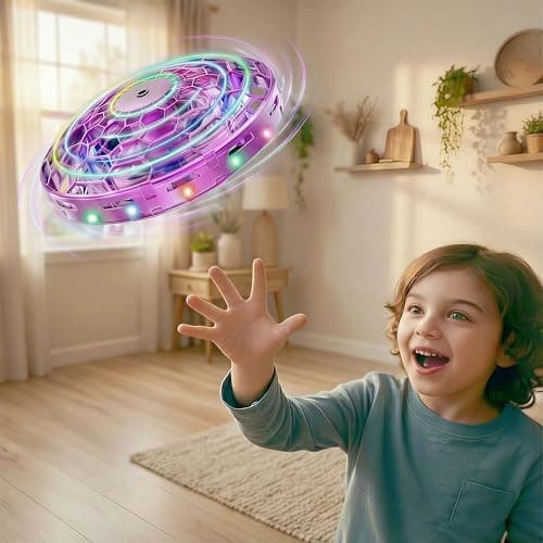 TSM005 Mini Drone for Kids,Hand Operated UFO Toy,Hover Boomerang Ball with LED,Easy Indoor Outdoor Flying Toys,Flying Orb Ball UFO Drone for Kids 6-8-12,Cool Christmas Birthday Gifts for Boys Girls (Purple) - Image 1