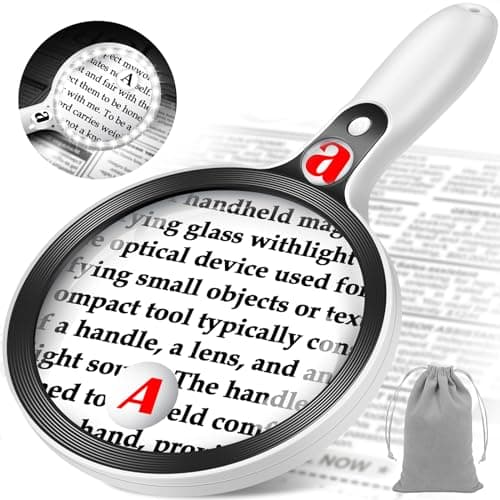 Large Magnifying Glass with Lights,10X 25X 45X Handheld Lighted Magnifier, 5.5in Page Magnifier 36 LED Lights, Magnifying Glass for Reading Small Prints & Low Vision Seniors with Aging Eyes - Image 1