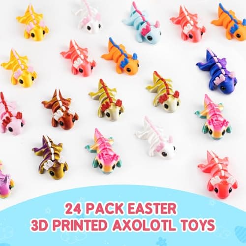 Easter Basket Stuffers - Easter Basket Essentials - 24 Pack Prefilled Easter Eggs Filled with 3D Printed Axolotl Toys - Mini Animal Fidget Figures Easter Gifts for Toddlers Boys Girls - Thumbnail 2
