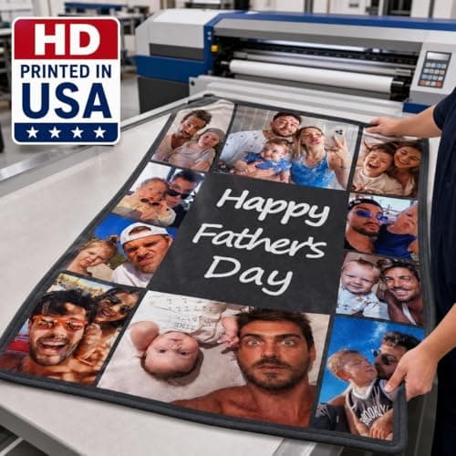 DayOfShe Fathers Day Personalized Gift for Dad Husband Grandpa Custom Blanket with Pictures,Personalized Mother Father Photo Blanket as Best Dad Ever Gifts from Daughter Son - Thumbnail 2