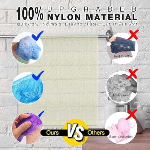 UJFQBH 6 Pieces African Bath Sponge African Net Long Net Bath Sponge Exfoliating Shower Body Scrubber Back Scrubber Skin Smoother,Great for Daily Use (Purple, Purple, Pink, Orange, Blue, Green) - Thumbnail 2