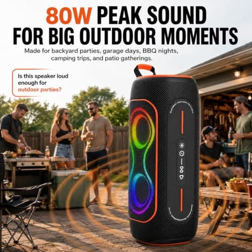Musibaby Black 80W Waterproof Portable Bluetooth Speaker for Outdoor Use - Thumbnail 2
