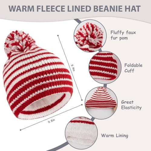 Bodvera Winter Beanie Hat Scarf Gloves Set for Women Warm Fleece Knit Pompom Hat Long Scarf Touchscreen Gloves Winter Sets - Thumbnail 2
