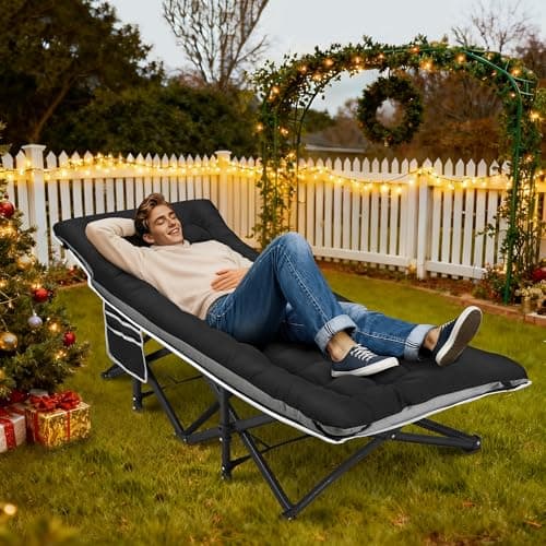 Fragess Portable Camping Cot, Sleeping Cots for Adults, 28" Extra Wide Heavy Duty Folding Cot Max Load 600LBS with Thick Mattress, Portable Camping Bed for Outdoor Camp/Office, Home Nap (Black) - Thumbnail 2