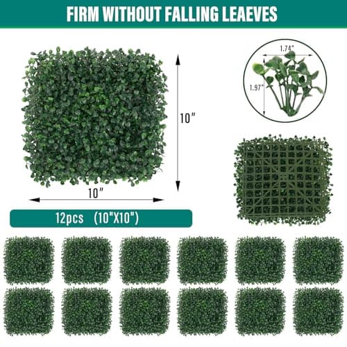 XUESON Artificial Boxwood Panels - 10x10 Inch Realistic Lush Green Wall Decor for Indoor & Outdoor Spaces - Weatherproof, UV Resistant, Tiles with Easy Installation(12PCS) - Thumbnail 6
