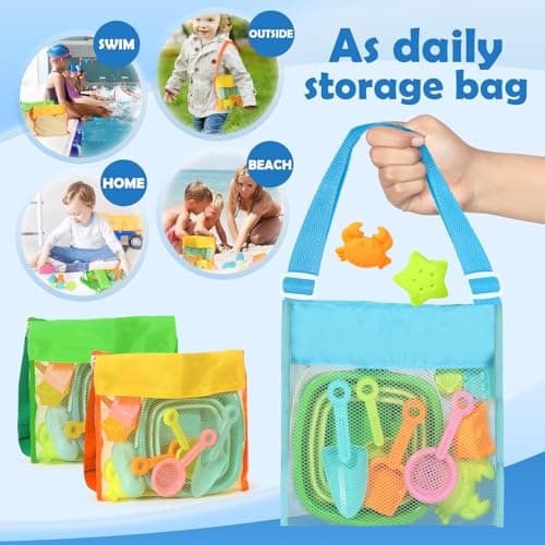 Dreamon Beach Toys for Kids 3-10, Collapsible Sand Toys Include 3 Pack Foldable Buckets with Mesh Bag, 24 PCS Beach Mold and Shovels Molds, Travel Sandbox Beach Toys for Toddler - Thumbnail 5