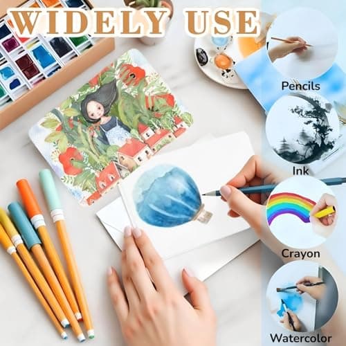 25 Sets Watercolor Paper, 4x6 Inch Watercolor Cards with Envelopes, 140lb/300gsm Water Color Paper, Art Supplies for Adults Kids, Cold Press Textured Cotton Sheets, Artist Painting Drawing Postcards - Thumbnail 6