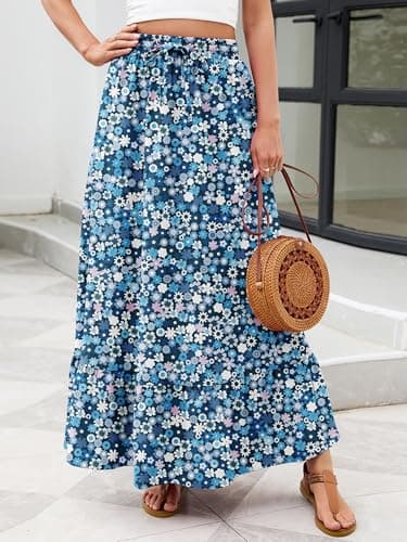 Heymoments Maxi Skirts for Women Floral Print Large High Waisted Flowy 2026 Fall Trendy A Line Summer Cute Pleated Dressy Casual Fairy Boho Teacher Holiday Beach Vacation Long Skorts with Pockets - Thumbnail 5