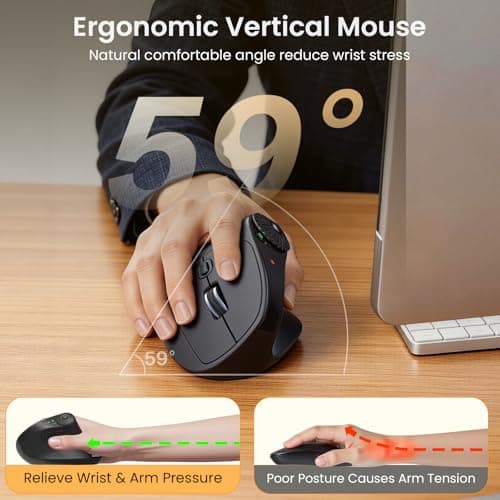 SABLUTE MAM51 Ergonomic Mouse Wireless with Side Scroll Wheel, Bluetooth Mouse with 4000 DPI, 8 Buttons Office Wireless Computer Mouse, Small to Medium Sized Hands Vertical Mice for PC and Desktop - Thumbnail 3
