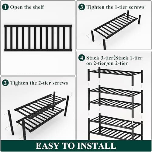 Smiry Shoe Rack, 5 Tier Thick Bamboo Shoe Organizer, Stackable Free Standing Wooden Shoe Storage Shelf for Closet, Entryway, Front Door Entrance, Black - Thumbnail 5