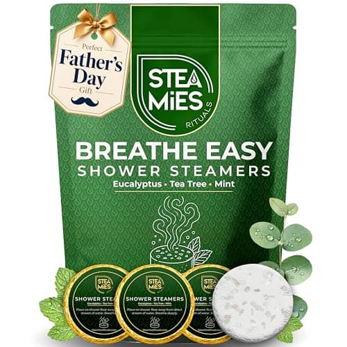 STEAMIES Eucalyptus Mint Shower Steamers Aromatherapy Breathe Easy 15 Pack – Premium Shower Tablets with Peppermint & Tea Tree Essential Oils, Breathing Comfort & Sinus Relief – Fathers Day Gift
