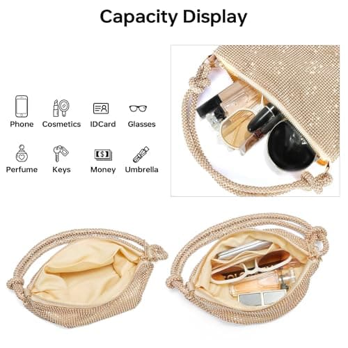 GEMIU Evening Bag Sparkle Purses for Women, Rhinestone Clutch Purse for Women Dressy Sequin Purse Gold - Thumbnail 5