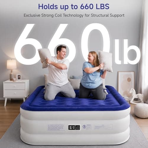 Sebor Air Mattress Queen with Built-in Pump 18", Comfortable Self-Inflating Air Mattress with High-Speed Pump, Durable Blow Up Mattress Queen with Storage Bag for Guests, Camping, Travel - Thumbnail 4
