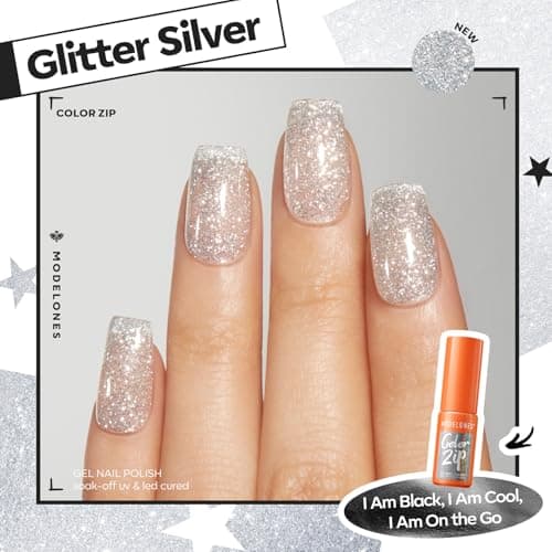 Modelones Black Gel Nail Polish Kit with UV Light, Christmas Silver One Step Gel Polish No Need Base & Top Coat, 3 in 1 Set Glitter Fall Soak Off Nail Lamp Manicure DIY Salon at Home Gift - Thumbnail 4