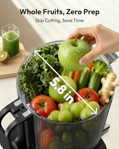Juicer Machines, EUHOMY 5.8" Wide Feed Chute Cold Press Juicer for Whole Vegetables & Fruits with 400W, High Juice Yield, Easy to clean, Black Stainless Steel - Thumbnail 2