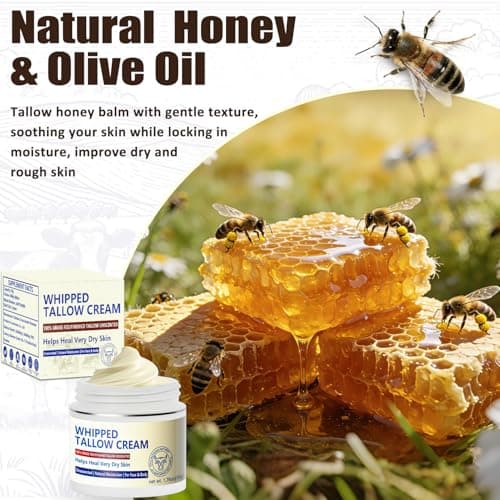 JIIANERY Beef Tallow for Skin, Natural Beef Tallow for Face, 100% Organic Grass Fed Finished Whipped Tallow and Honey Balm, Tallow Cream for Skin Care, Tallow Face Moisturizer Body Lotion - Thumbnail 3