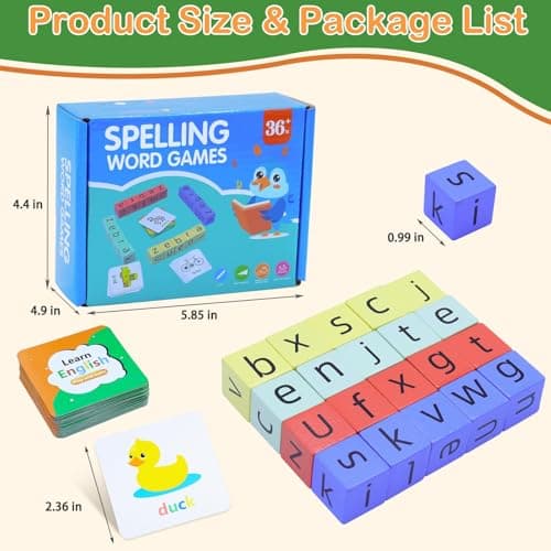 Humerry Spelling Games for Kids Ages 3-6, CVC Word Matching Letter Game, Phonics Learning Toy with 54 Flash Cards for Preschool Boys Girls - Thumbnail 4