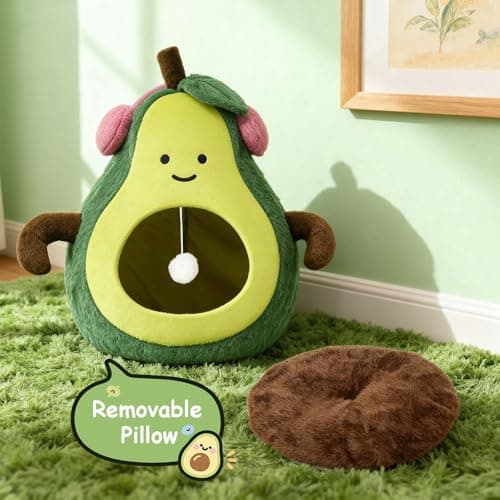 MOYMO Cute Cat Beds for Indoor Cats, Small Dog Beds, Soft Washable Pet Beds for Kitten and Puppy, Funny Avocado Cat Cave Cat Toys, 19 Inches - Thumbnail 5
