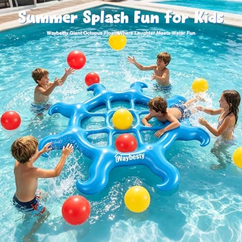 Pool Toys Game Set - Giant Inflatable Tic Tac Toe Pool Games for Adults Kids，Fun Pool Toys Pool Cornhole for 4-12, Family Pool Party Games with 10 Balls for Swimming Pool, Beach, Yards Outdoor - Thumbnail 2