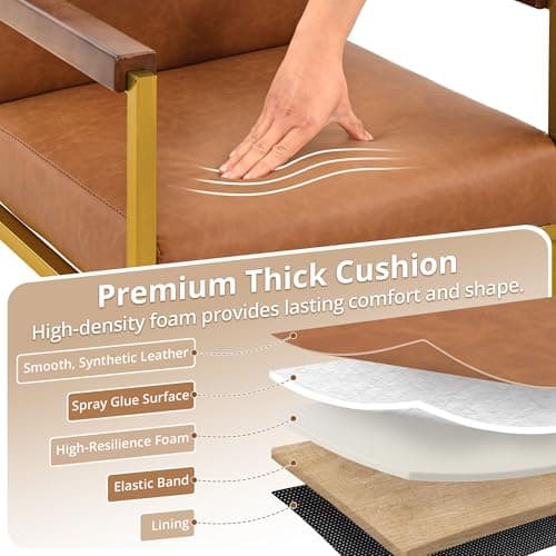 LUE BONA Bar Stools Set of 2, Counter Height Bar Stools with Backs and Arms, Modern BarStools with Metal Legs, Upholstered Bar Chairs for Kitchen Islands, Brown and Gold - Thumbnail 4