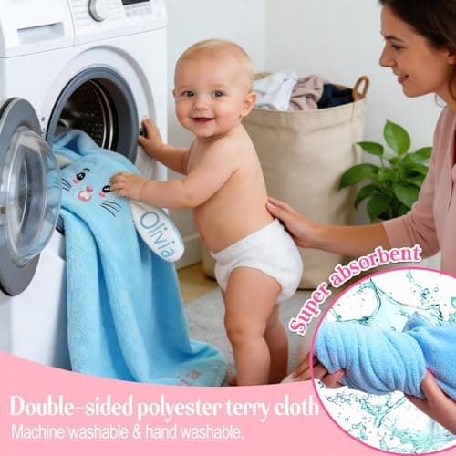 Individz Custom Hooded Bath Towel with Name, Personalized Absorbent Bunny Baby Towels, Soft Shower Towels for Girls Boys, Easter Christmas Brithday Gifts for Baby, Toddler, Newborn, Kids (Blue) - Thumbnail 6
