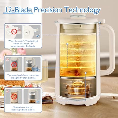 Brezzolife 40oz Nut Milk Maker Machine, 8-in-1 LED Panel Touch Screen Soy Milk Maker for Homemade Almond, Soy & Oat, Plant-Based and Dairy Free Beverages with 12H Delay Start & Self-Cleaning (White) - Thumbnail 4