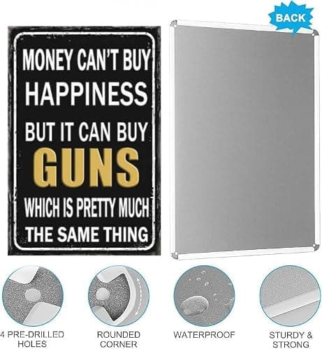 Carastora Vintage Metal Tin Sign Funny Sarcastic Party Wall Art Decor Signs Funny Metal Sign Money Can't Buy Happiness But It Can Buy Tools, Humorous Garage Wall Art Decor for Man Cave, Tool Shed, Home, Farmhouse, Bar,8x12 Inch Gift Idea - Thumbnail 5