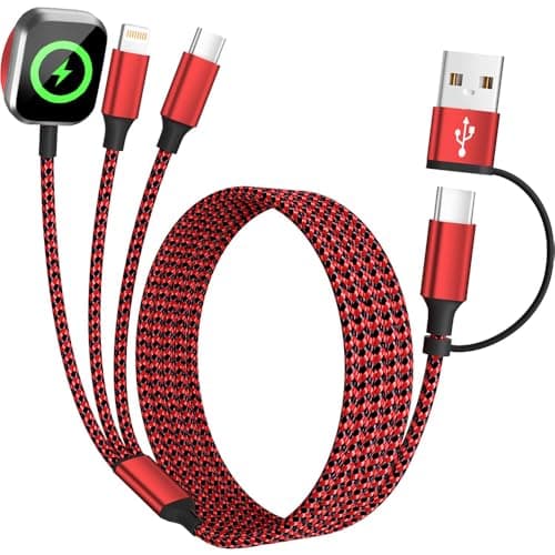 Firsting Travel Essentials 3in2 Multi Charging Cable for iPhone Watch Charger,USB A/C to Type C/IP/iWatch Charger,Travel Chargers for Multiple Devices Compatible with iWatch Series&iPhone 16-12 5FT