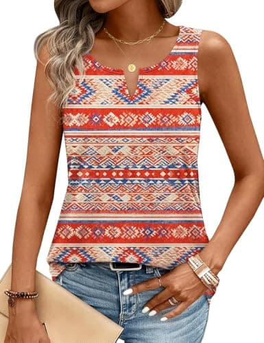 JUSTFASHIONNOW Boho Tank Tops for Women V Neck Sleeveless Tops Dressy Casual Blouses Work Shirts Summer Beach Vacation Clothes(Orange Red, XX-Large) - Thumbnail 2